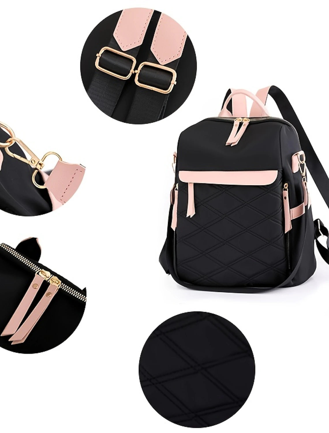 Back view of black anti-theft backpack.