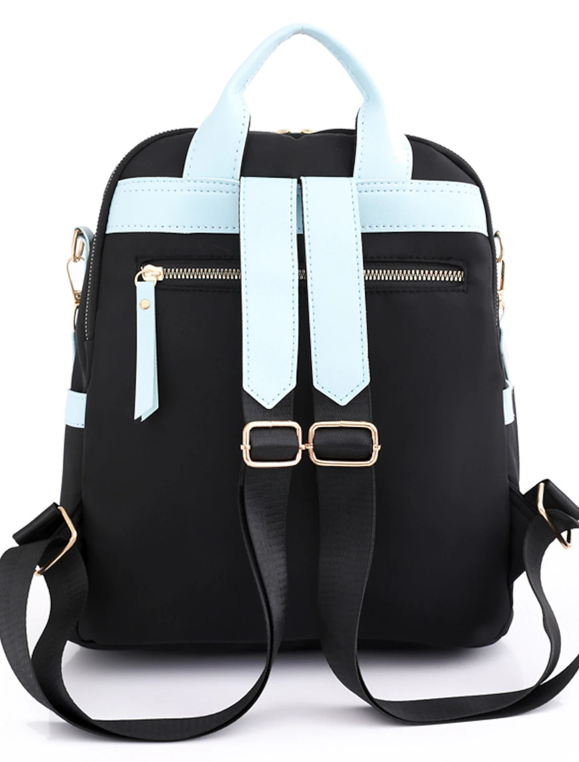 Black anti-theft backpack with a stylish design.