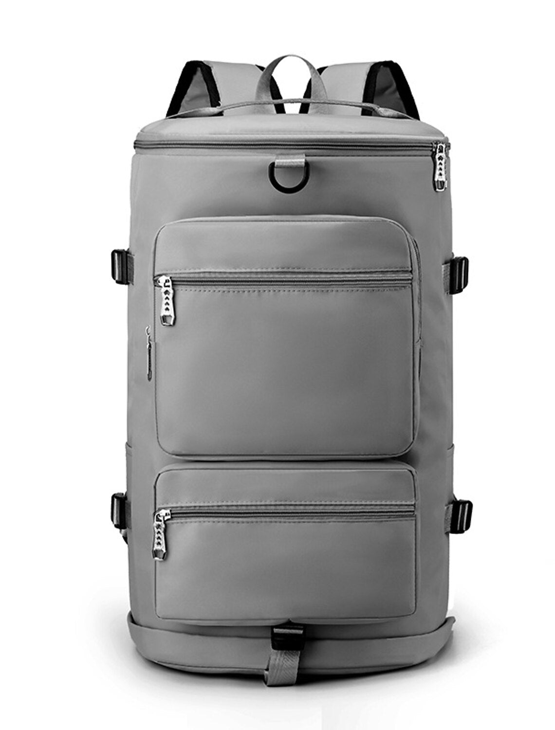 Interior view of the spacious grey duffle bag.