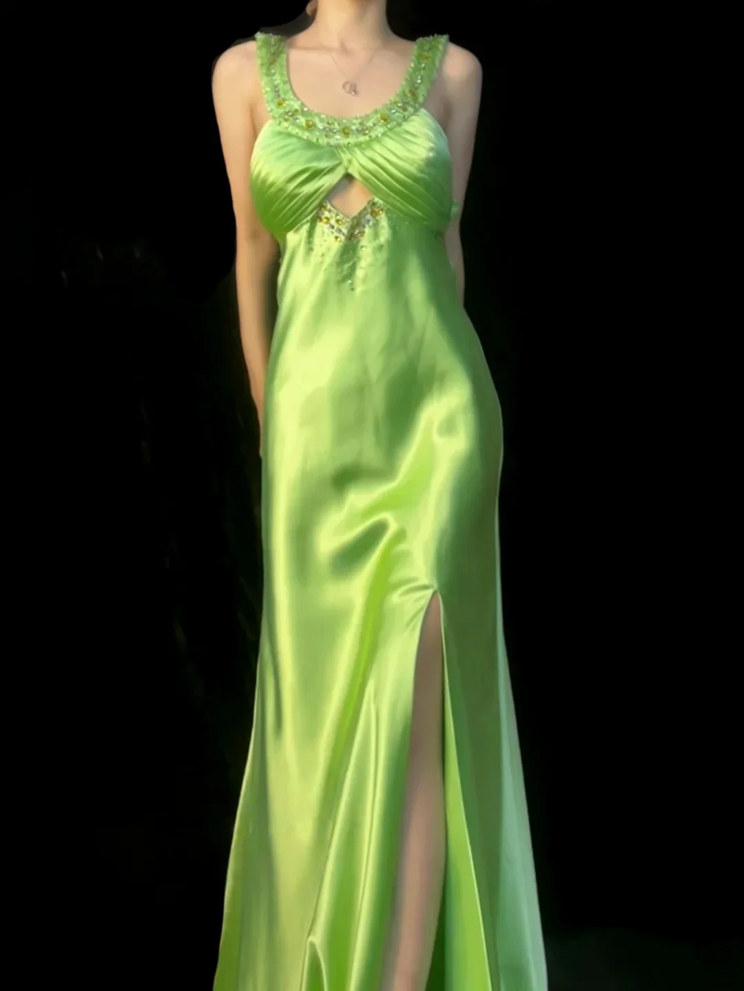 Lime Green Sleeveless Prom Dress With Beaded Neckline And Keyhole Cutout Mermaid Formal Prom Dress