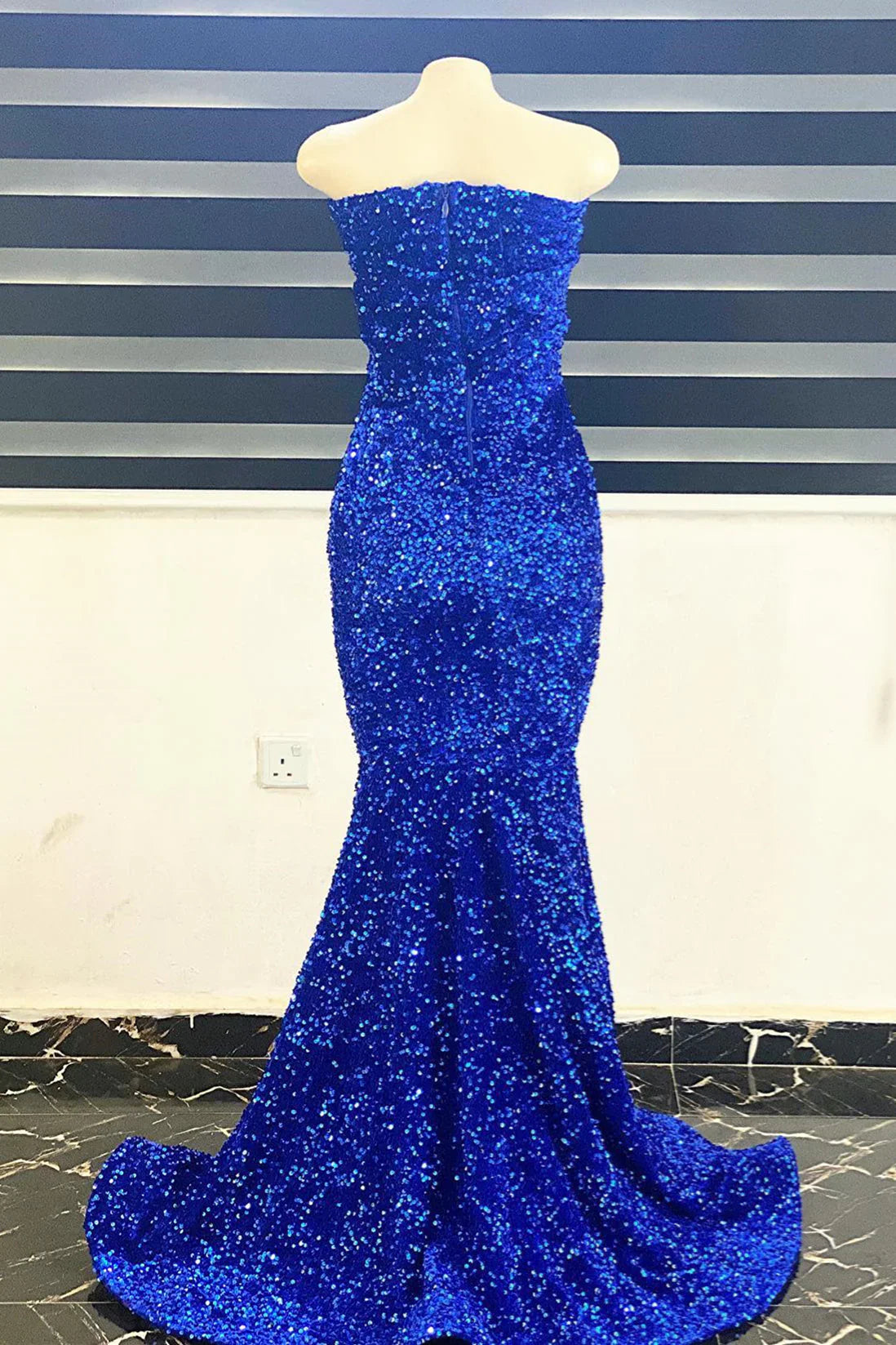 Mermaid Long Strapless Sequin Prom Dresses Formal Dress