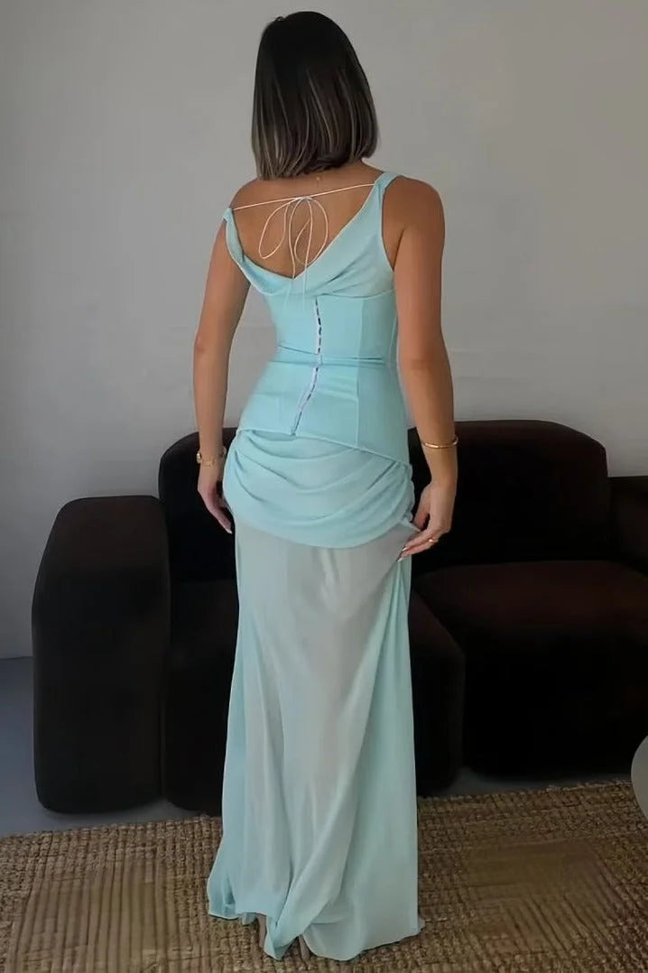 Luxury Aqua Prom Dresses One Shoulder with Satin Mermaid Silhouette and Twist Detail