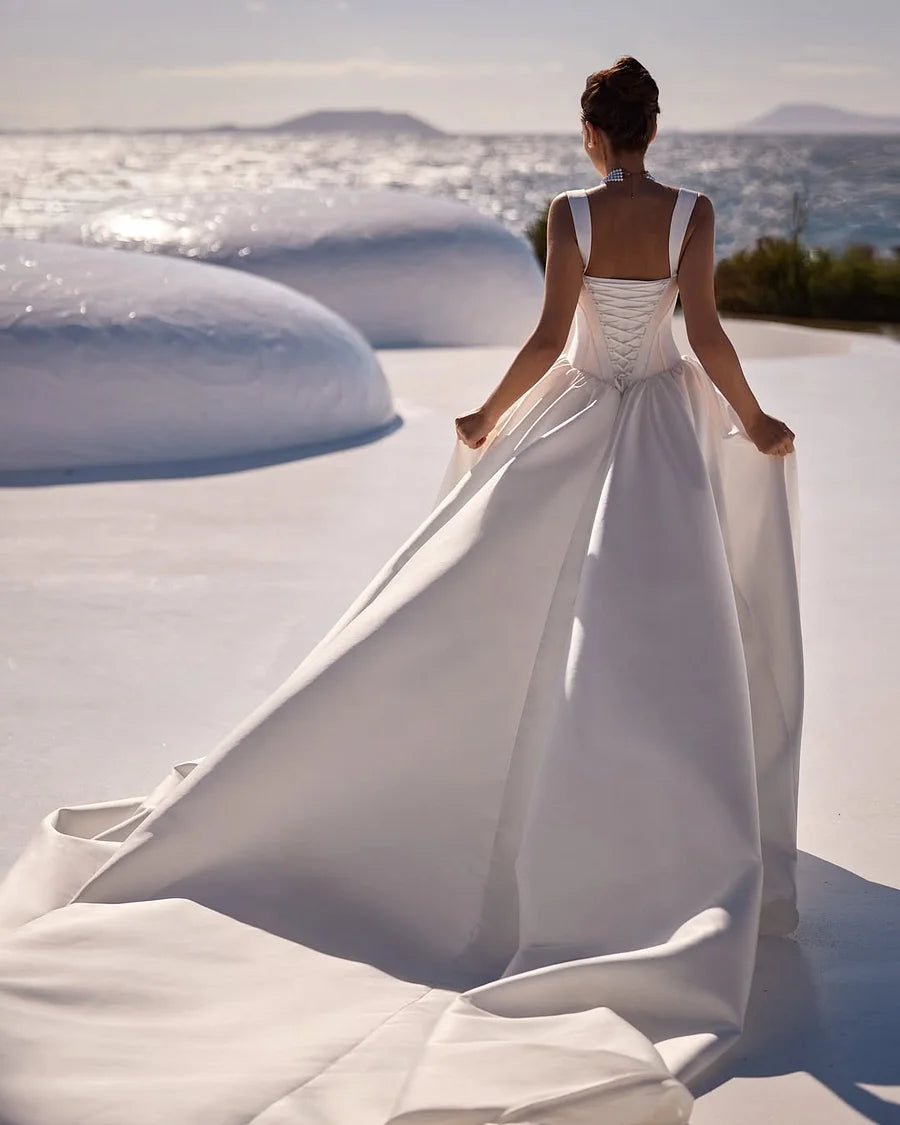 Luxury Ivory Satin Sweetheart Neck Corset Bodice Drop Waist Ball Gown Prom Dresses