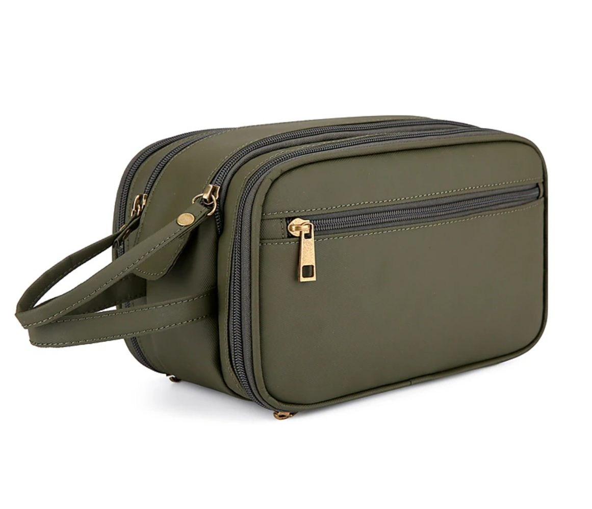 Men's travel organizer bag with multiple compartments.