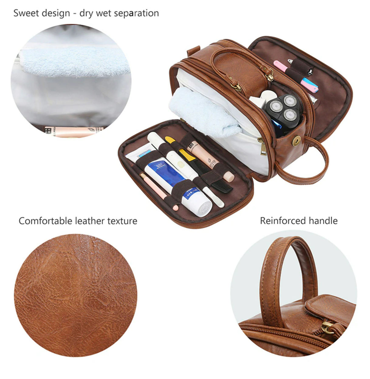Back view of men's portable grooming kit bag.