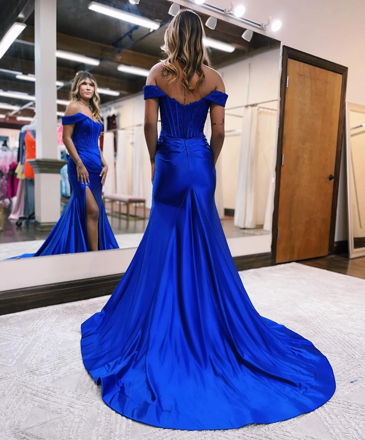 Mermaid Off The Shoulder Court Long Dress With Split