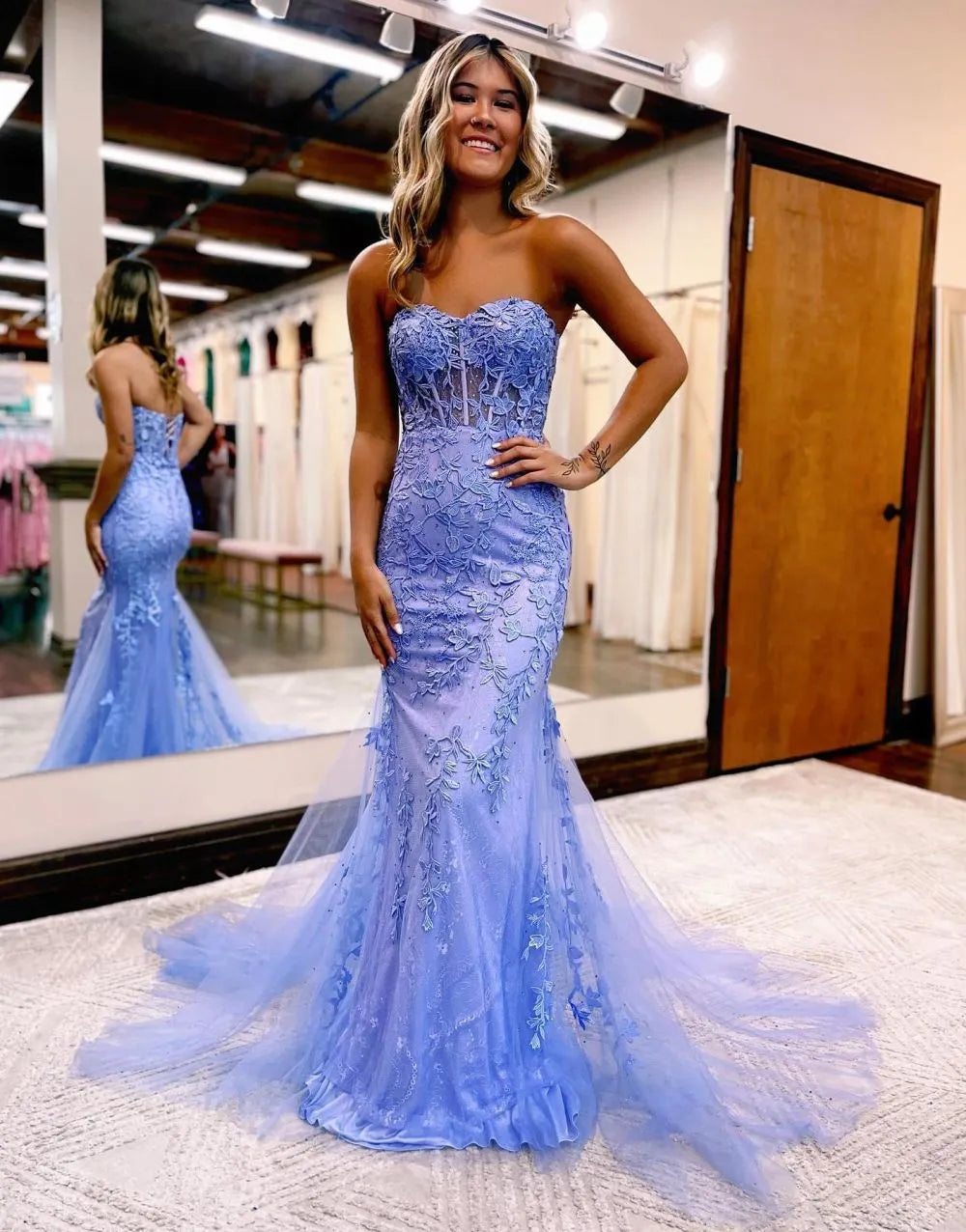 Mermaid Strapless Back Prom Dress With Appliques