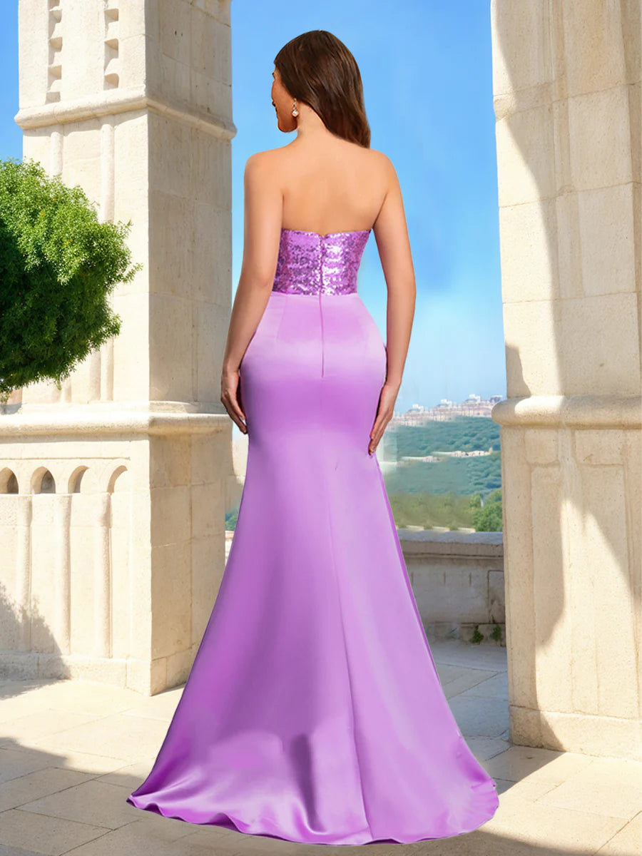Mermaid Strapless Sleeveless Split Side Prom Dresses