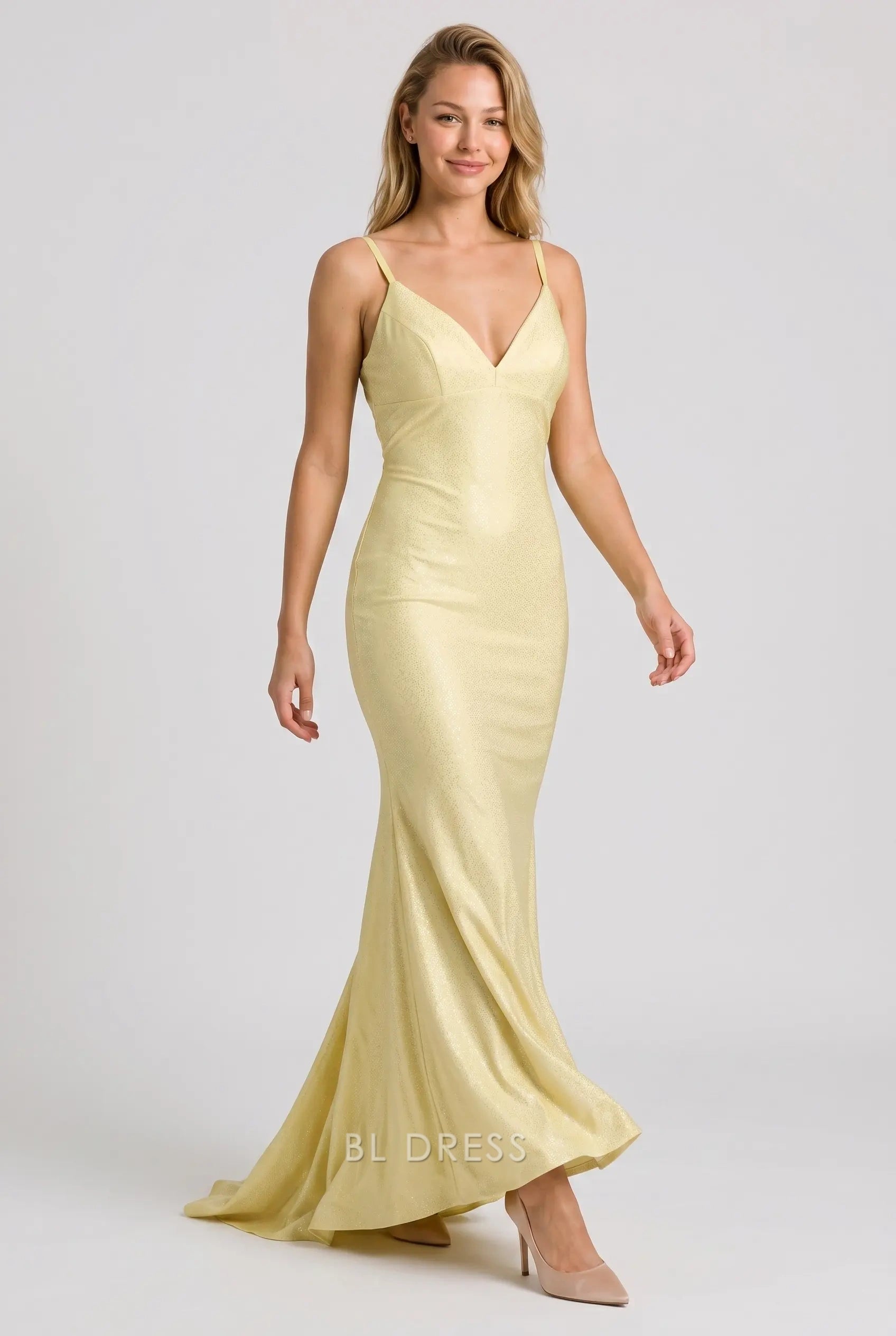 Mermaid Shiny Backless Yellow Long formal dresses Bridesmaid Dresses evening gown Prom Dress