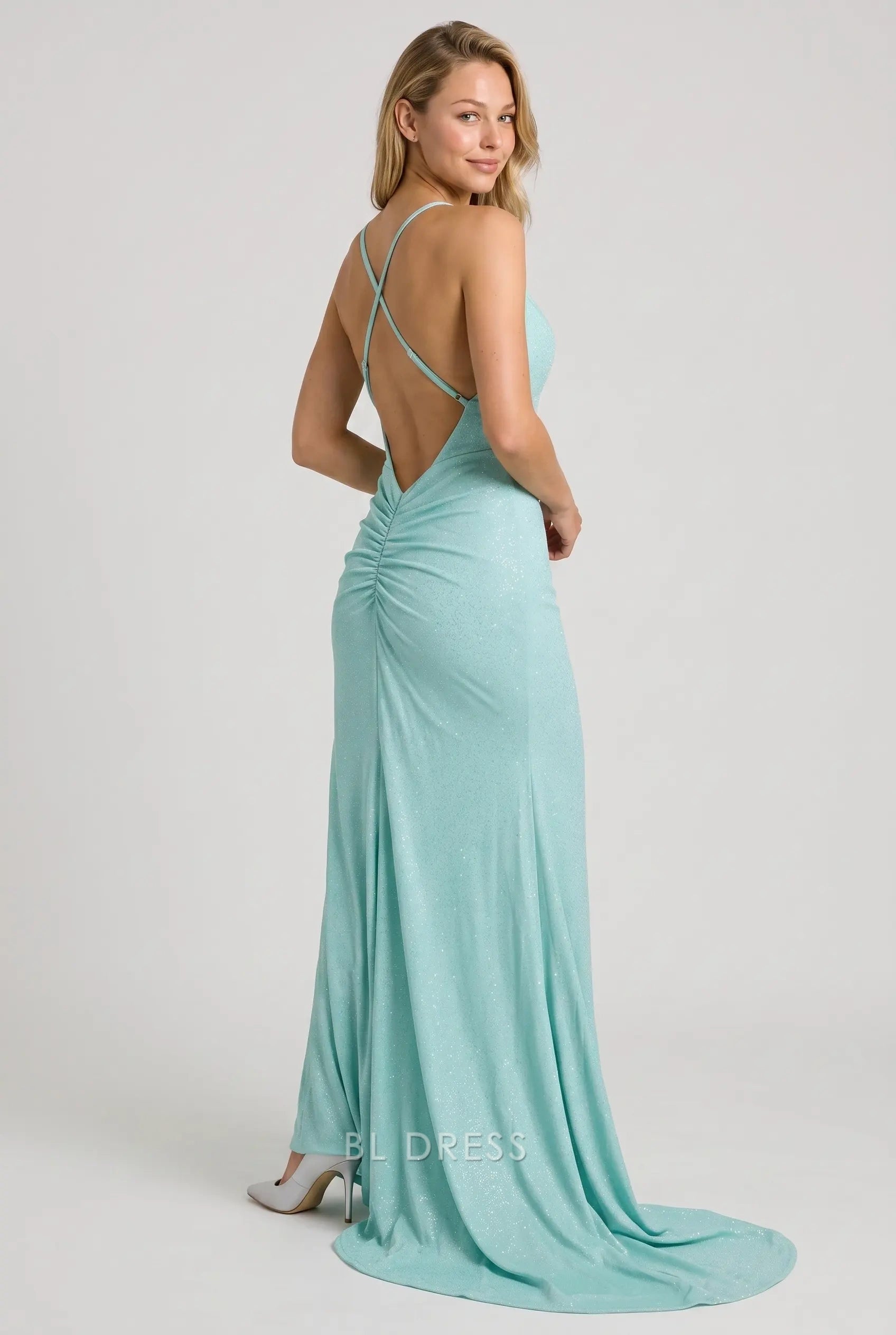 Mermaid Shiny Backless Yellow Long formal dresses Bridesmaid Dresses evening gown Prom Dress