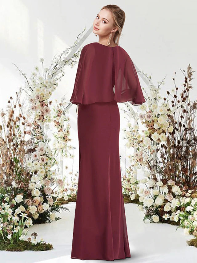 Side view of a minimalist evening gown in chiffon with a ribbon detail.
