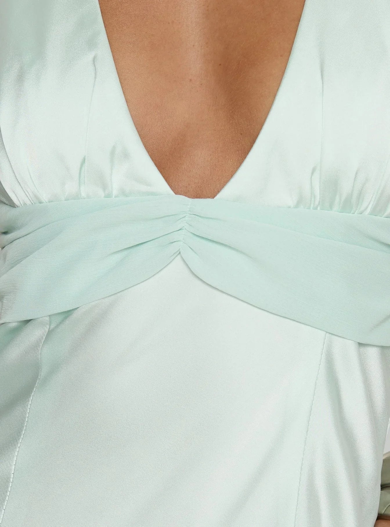 Mint Green Satin Halter Prom Dress with Deep V Neckline and Open Back for Formal Events and Prom Nights