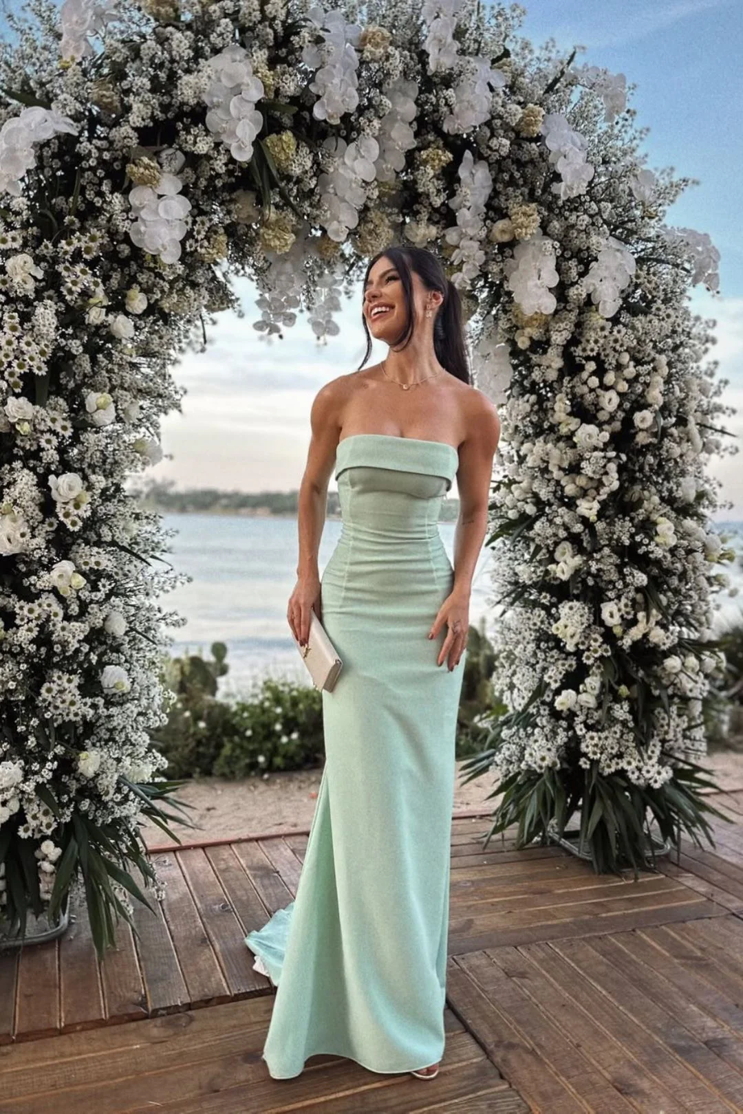 Mint Green Strapless Mermaid Prom Dress With Fold-Over Neckline Formal Prom Dress