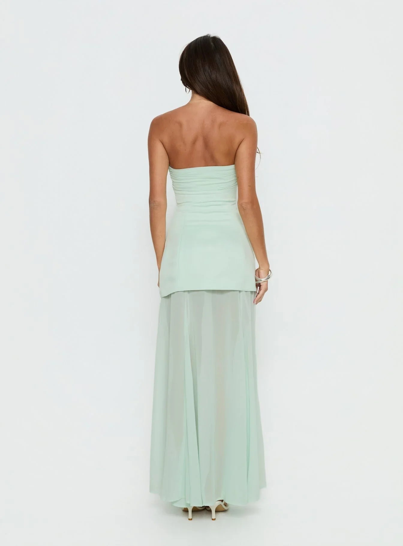 Mint Green Strapless Prom Dress with Twist Bust and Layered Skirt for Formal Events and Prom Nights