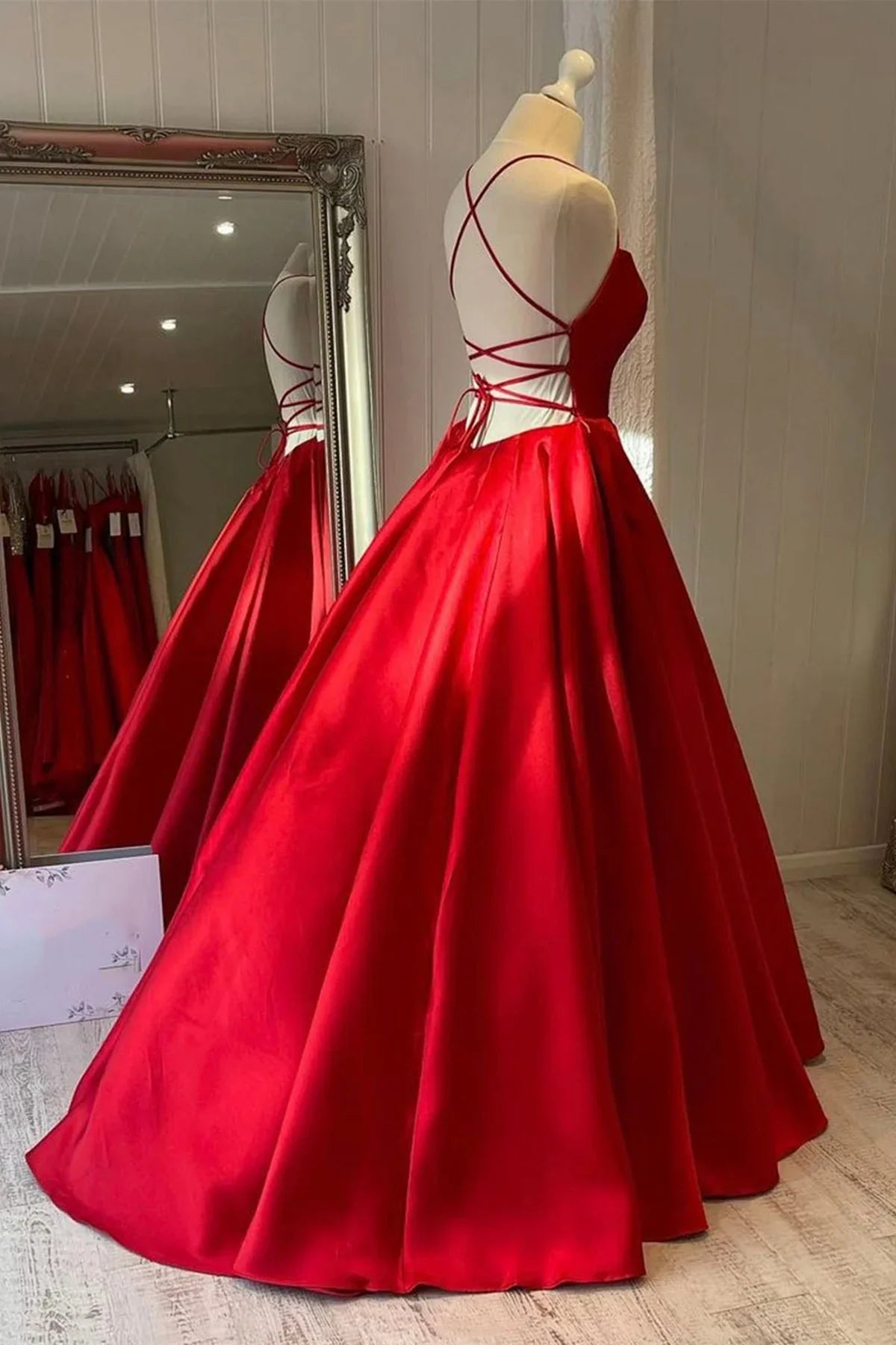 A Line Satin Prom Dress Simple Backless Long Formal Dress