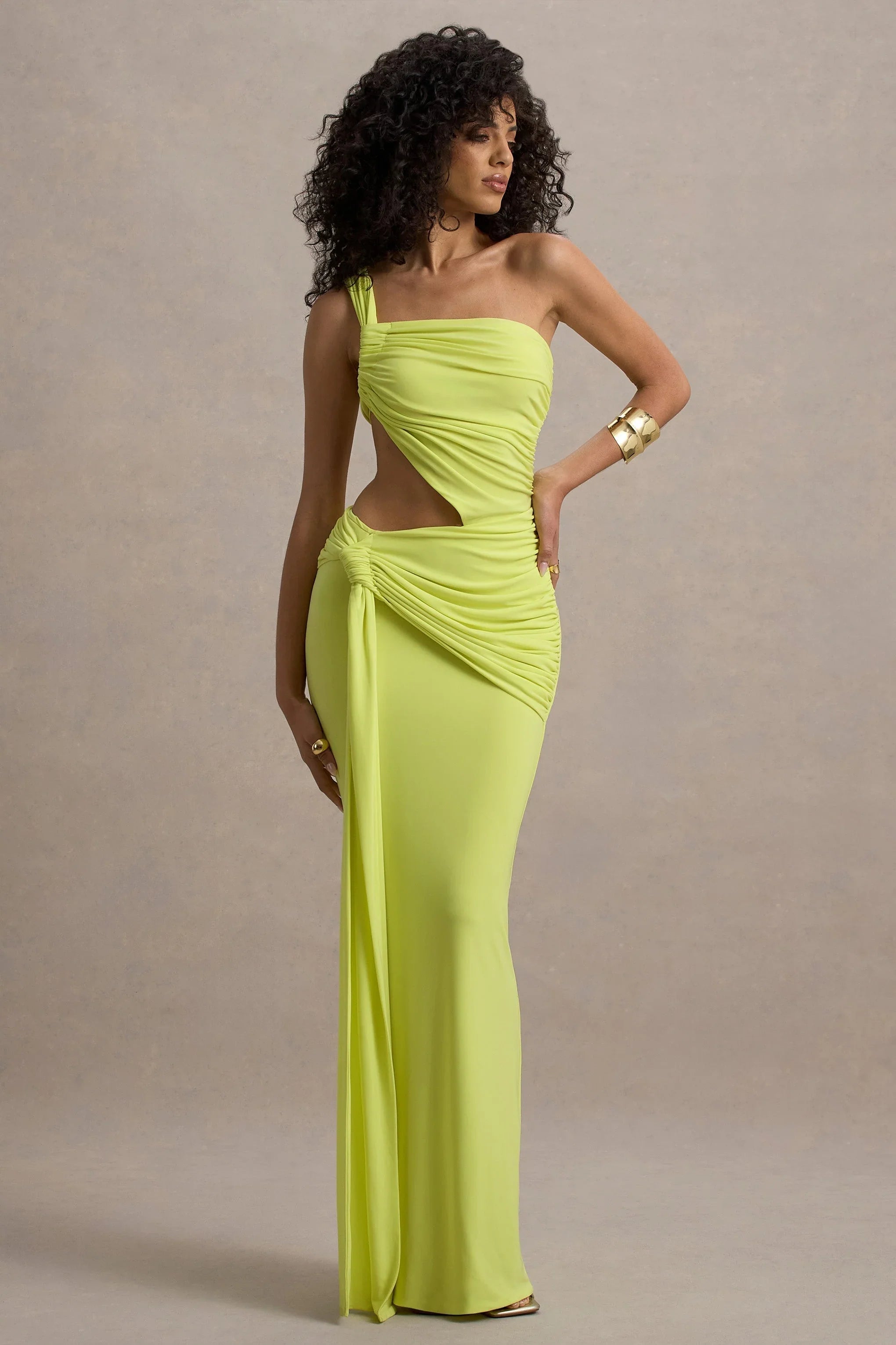 Multi-Color One Shoulder Cut Out Ruched Knotted Mermaid Floor Length Prom Dress