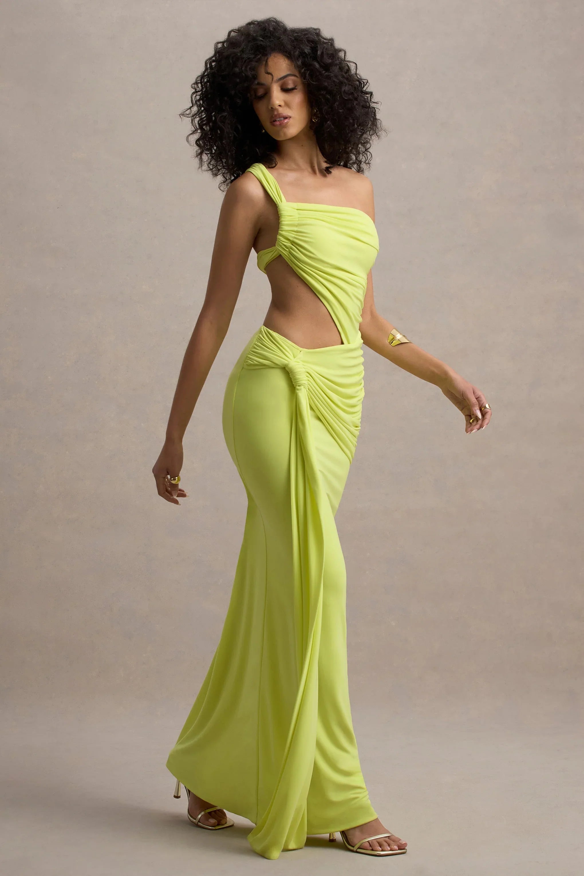Multi-Color One Shoulder Cut Out Ruched Knotted Mermaid Floor Length Prom Dress