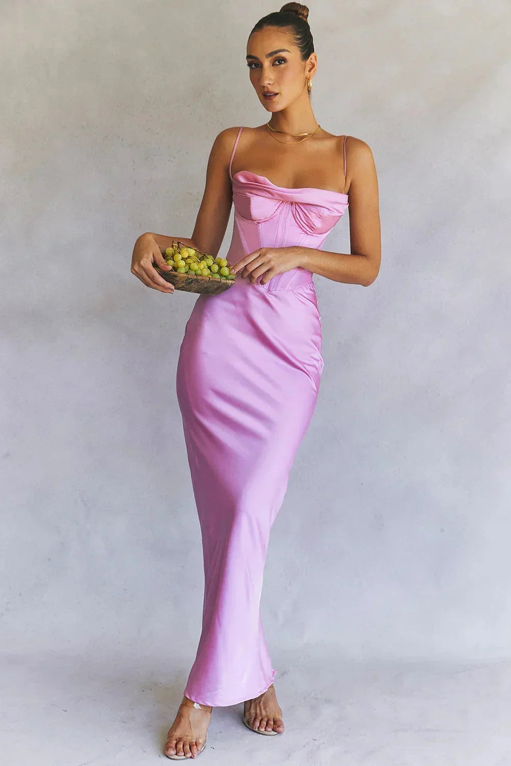 Multi-Color Satin Spaghetti Strap Cowl Neck Corset Mermaid Floor Length Prom Dress