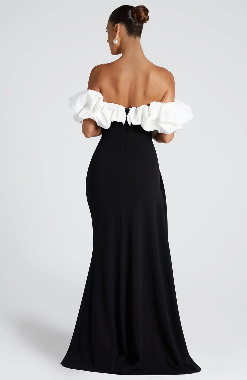 Multi Color Off Shoulder Ruffle Trim High Slit Mermaid Floor Length Prom Dress
