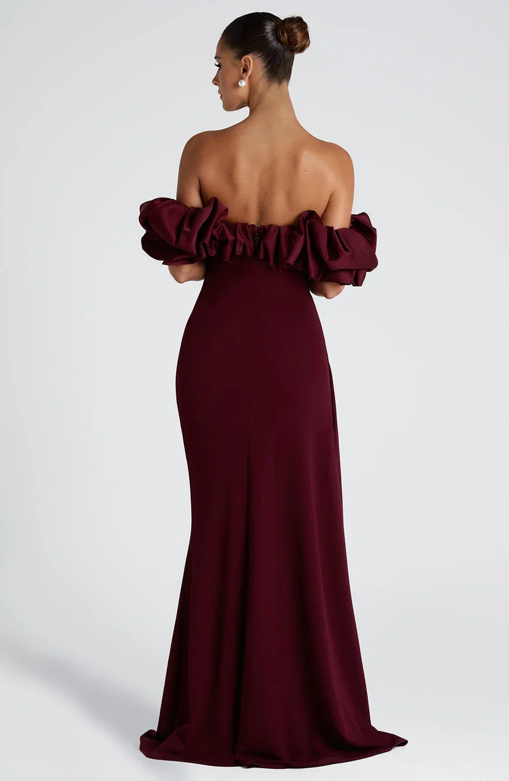 Multi Color Off Shoulder Ruffle Trim High Slit Mermaid Floor Length Prom Dress