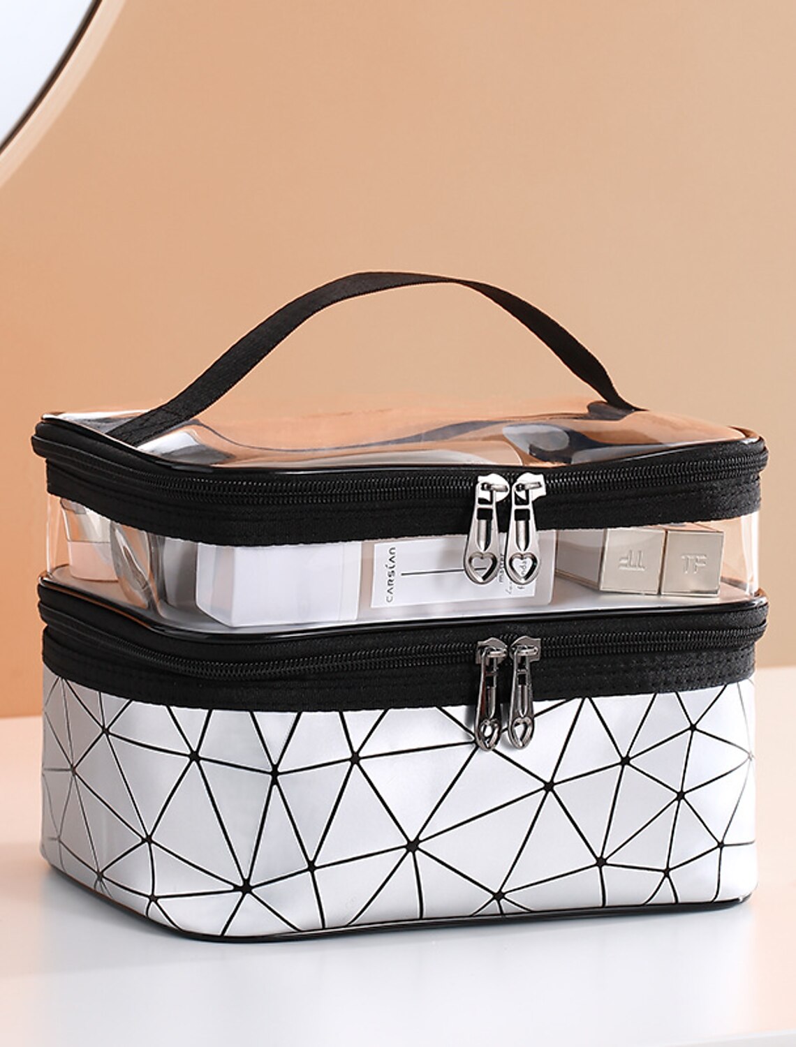 Set of transparent organizers for luggage packing.