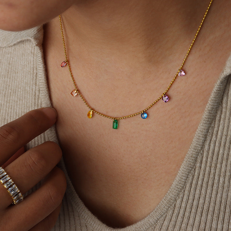 Bohemian multi-color zircon bracelet necklace set