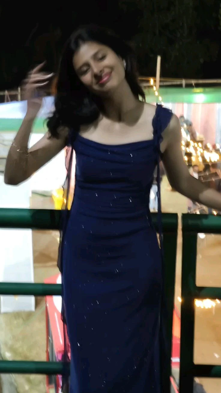 Navy Blue Ruffled Strap Prom Dress With Sparkly Fabric And Mermaid Silhouette Formal Prom Dress