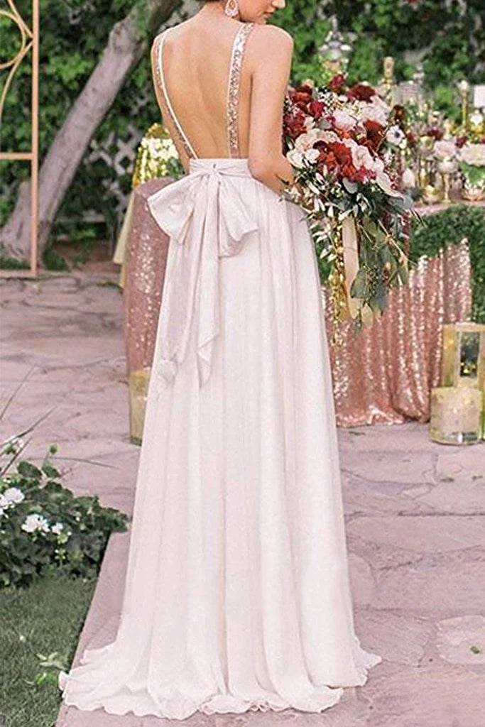 Träger V-Ausschnitt Pailletten Chiffon Langes Ballkleid