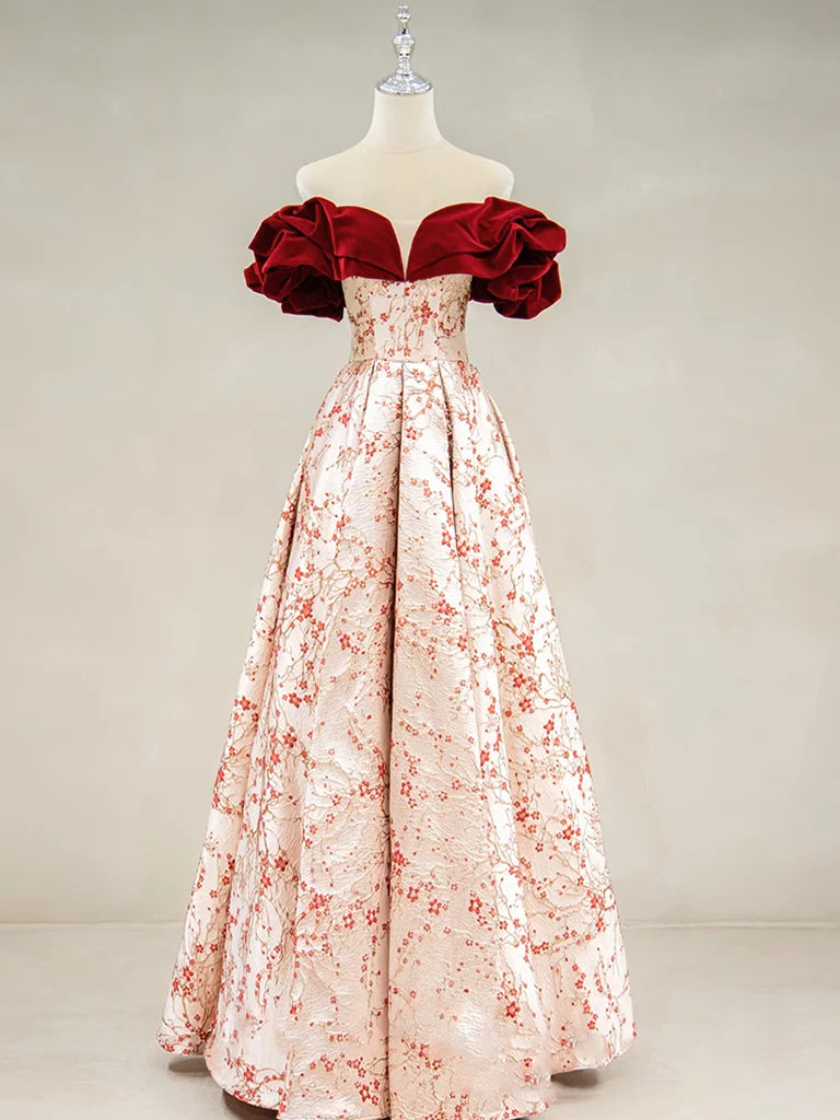 A-Line Off Shoulder Satin Long Prom Dress