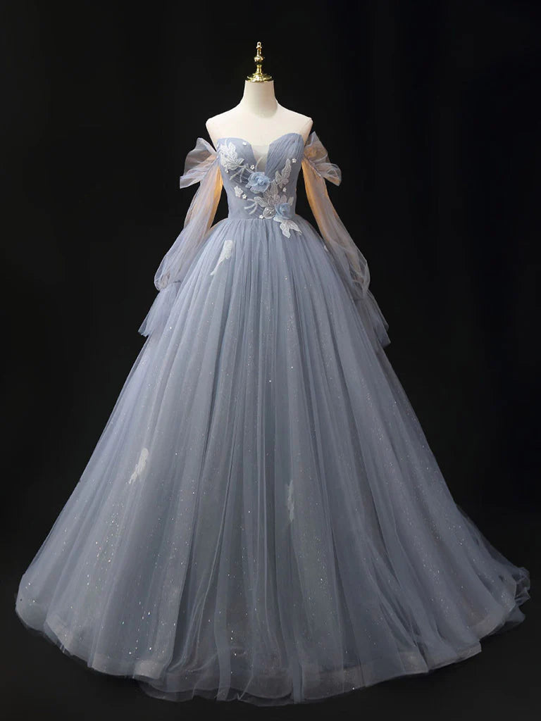 A-Line Tulle Lace Long Prom Dress