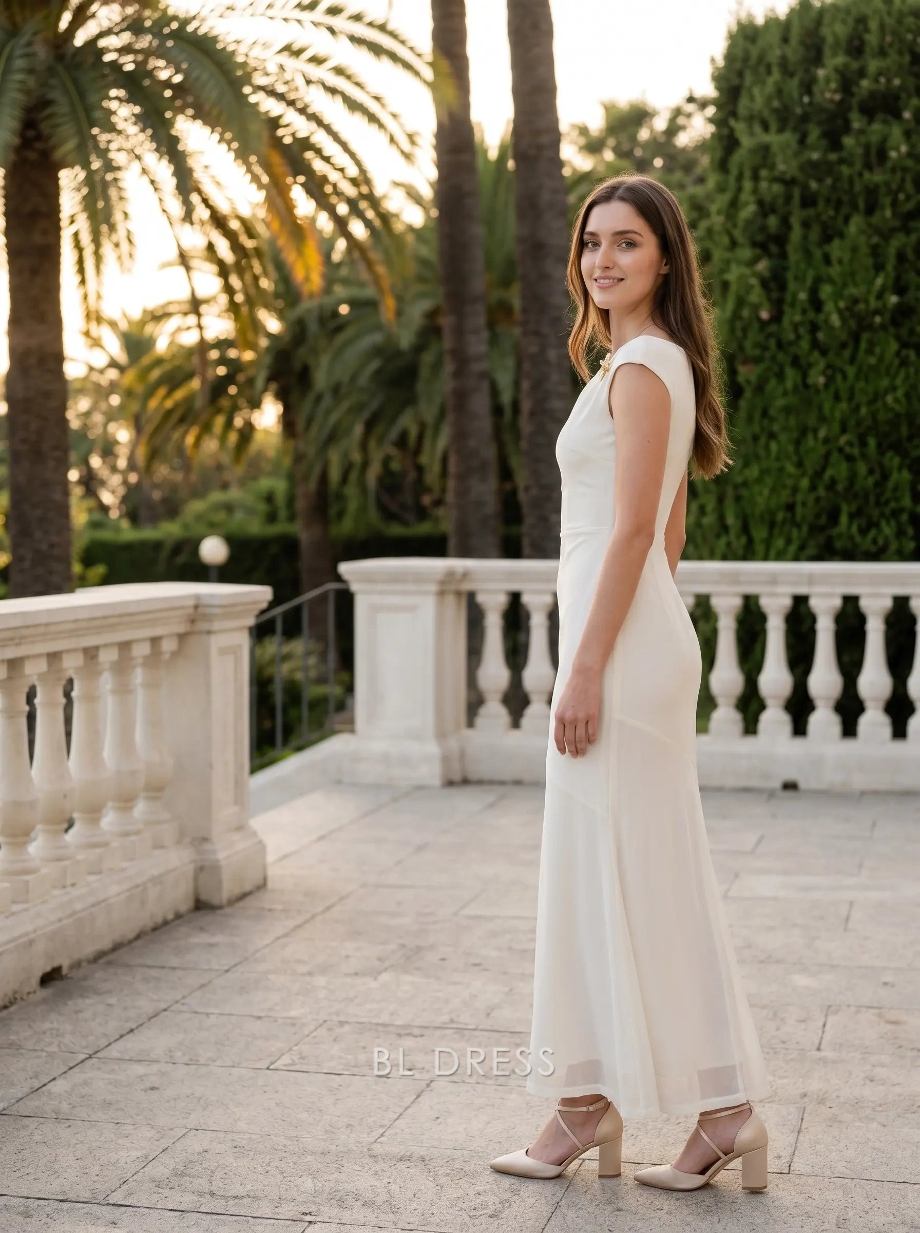 Off-the-Shoulder Cap Sleeve Ruched Waist Mermaid Floor Length Formal Evening Prom Dress