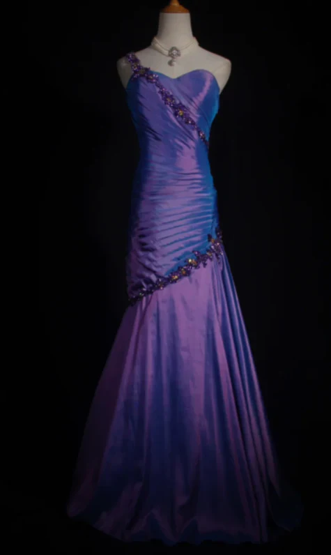 One-Shoulder Beaded Ruched Satin Mermaid Evening Dress with Open Back