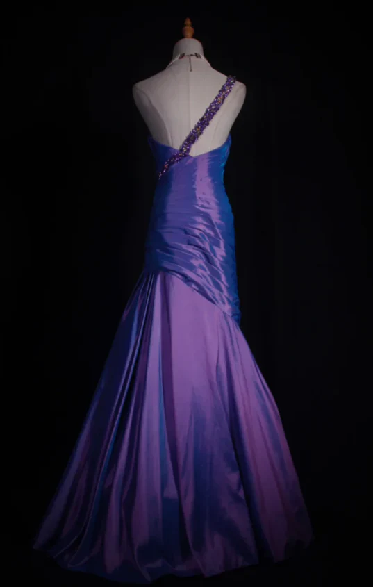 One-Shoulder Beaded Ruched Satin Mermaid Evening Dress with Open Back