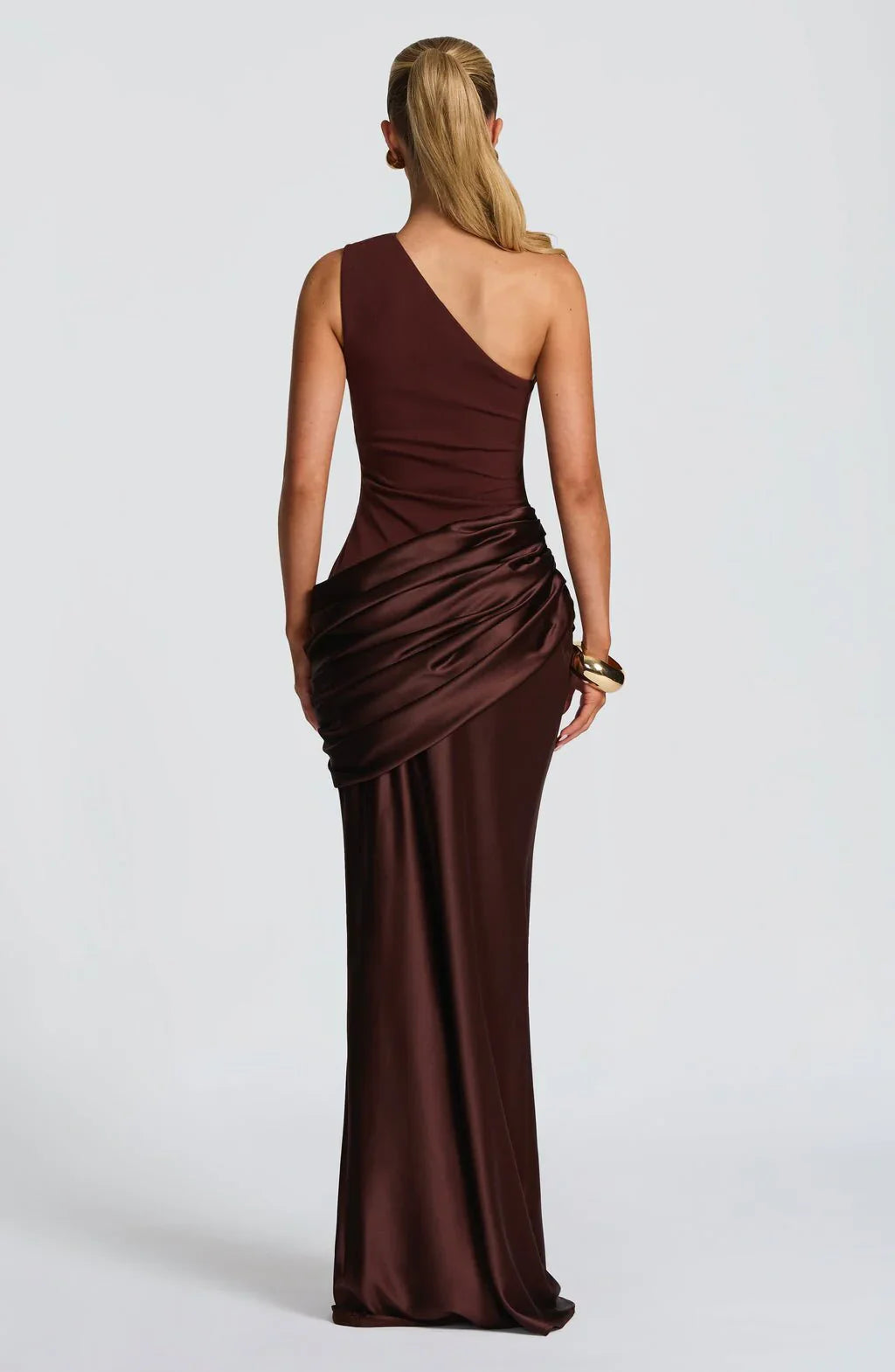 One Shoulder Satin Ruched Mermaid Floor Length Prom Dress