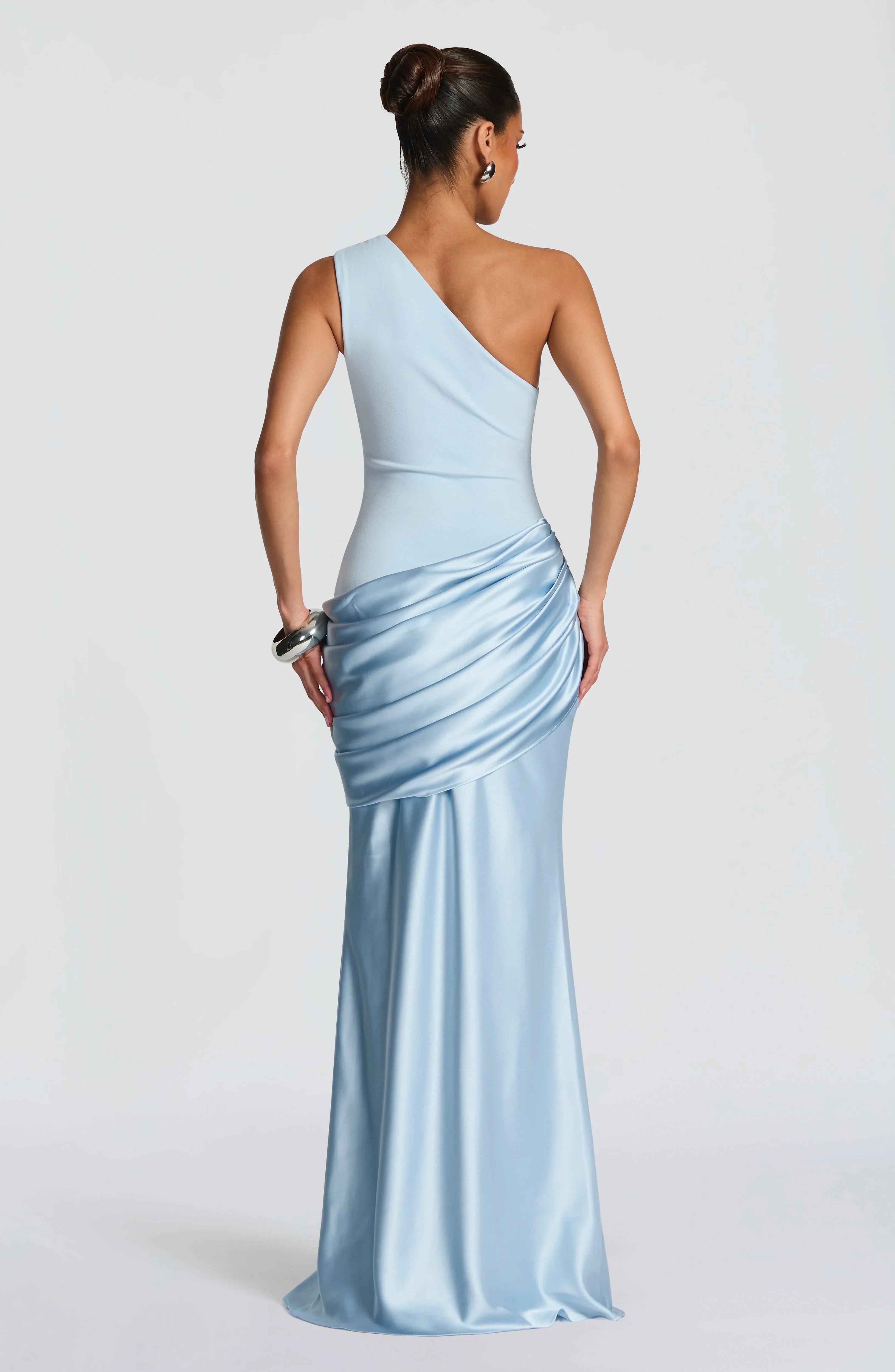 One Shoulder Satin Ruched Mermaid Floor Length Prom Dress