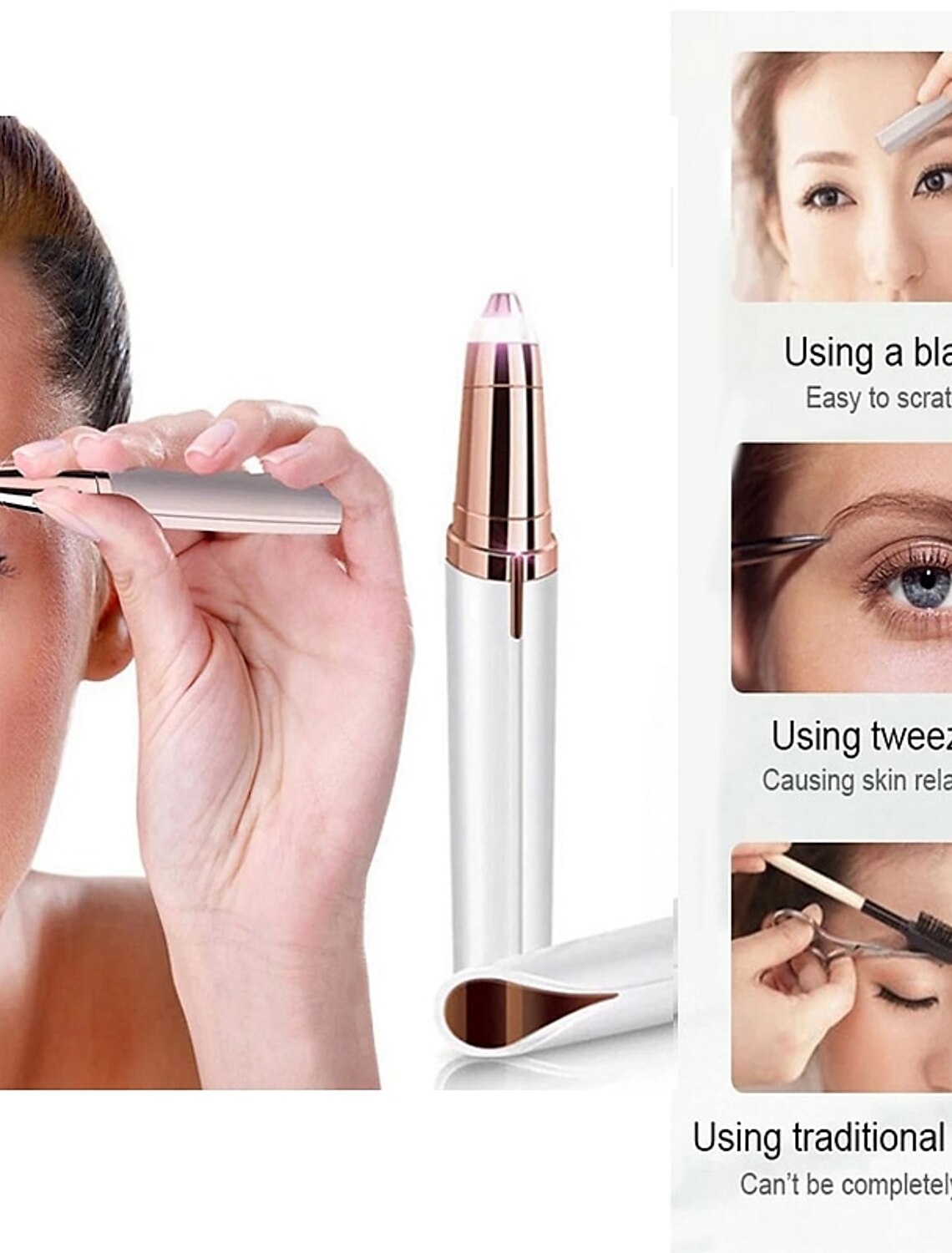 Electric facial hair remover kit with brush and charging cable.