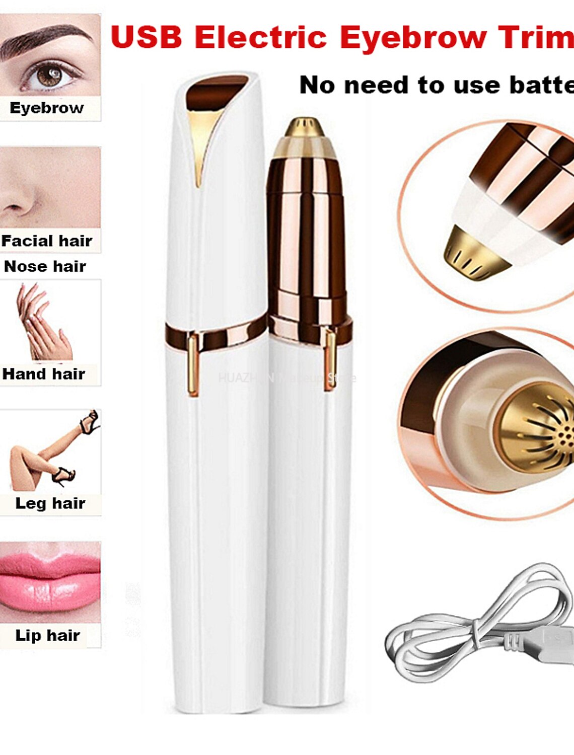 Portable electric eyebrow trimmer held in hand.