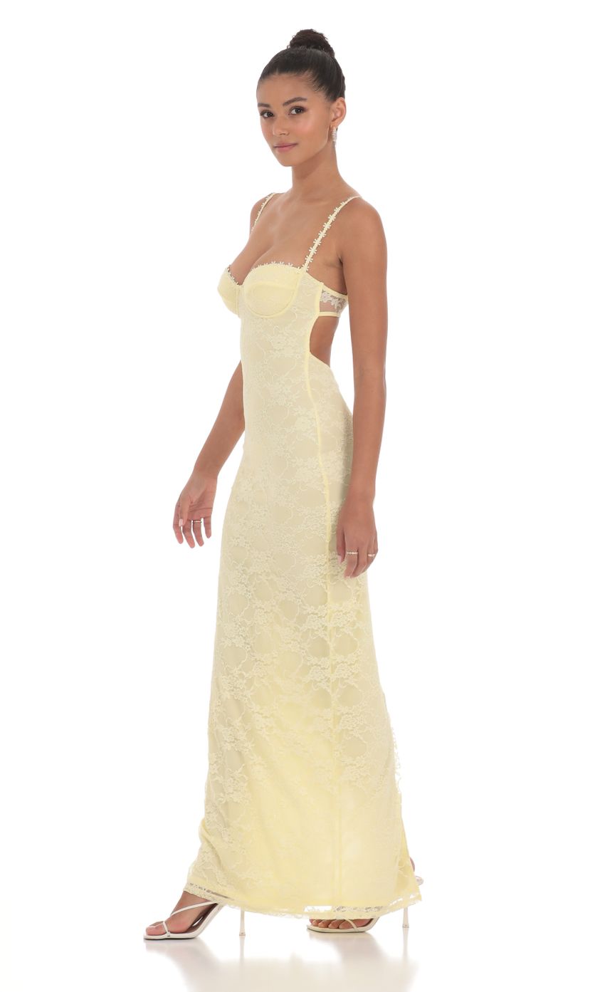 Pale Yellow Spaghetti Strap Prom Dress With Lace Overlay Corset Bodice Formal Prom Dress