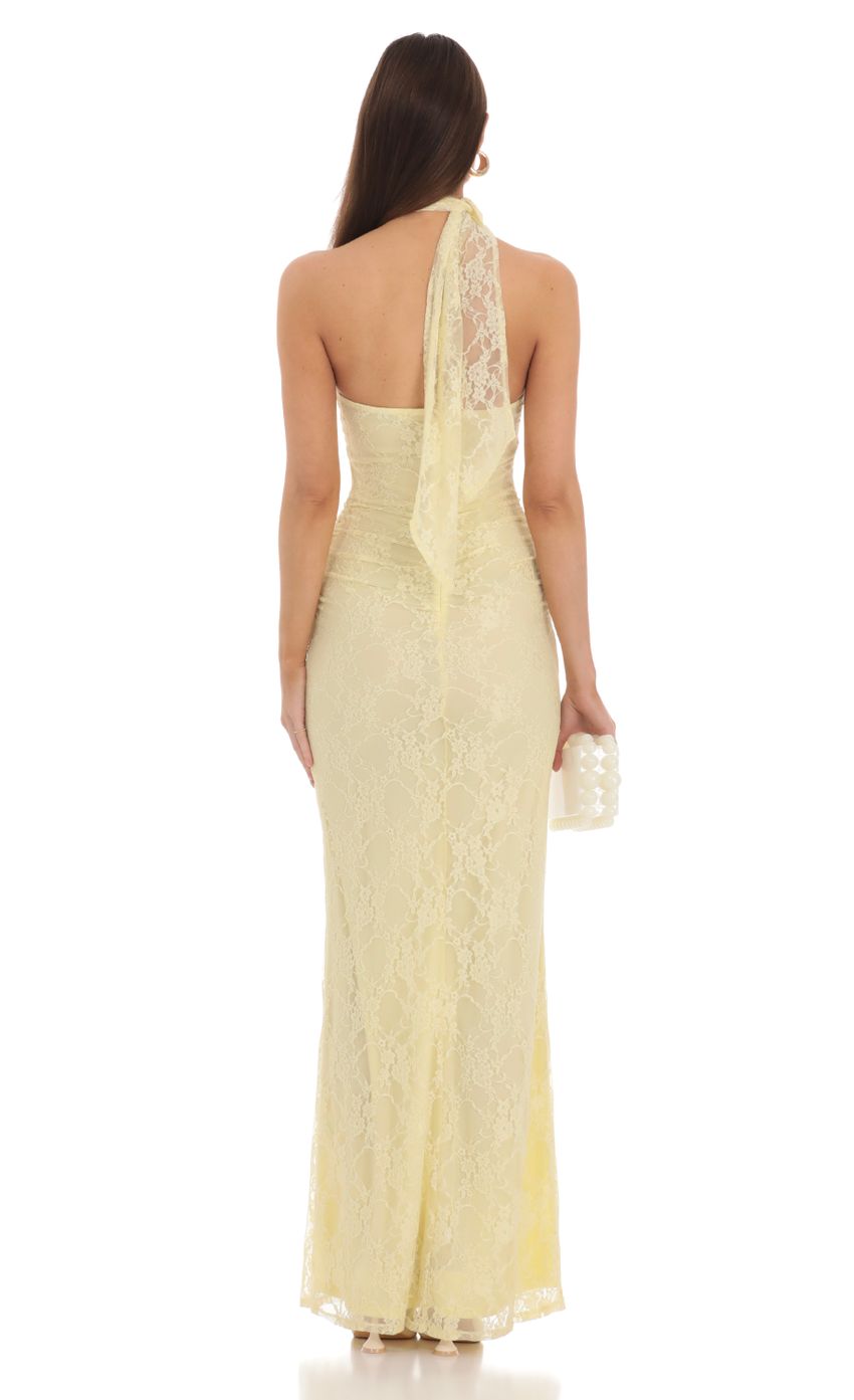 Pale Yellow Strapless Lace Prom Dress With Choker Tie Back Formal Prom Dress