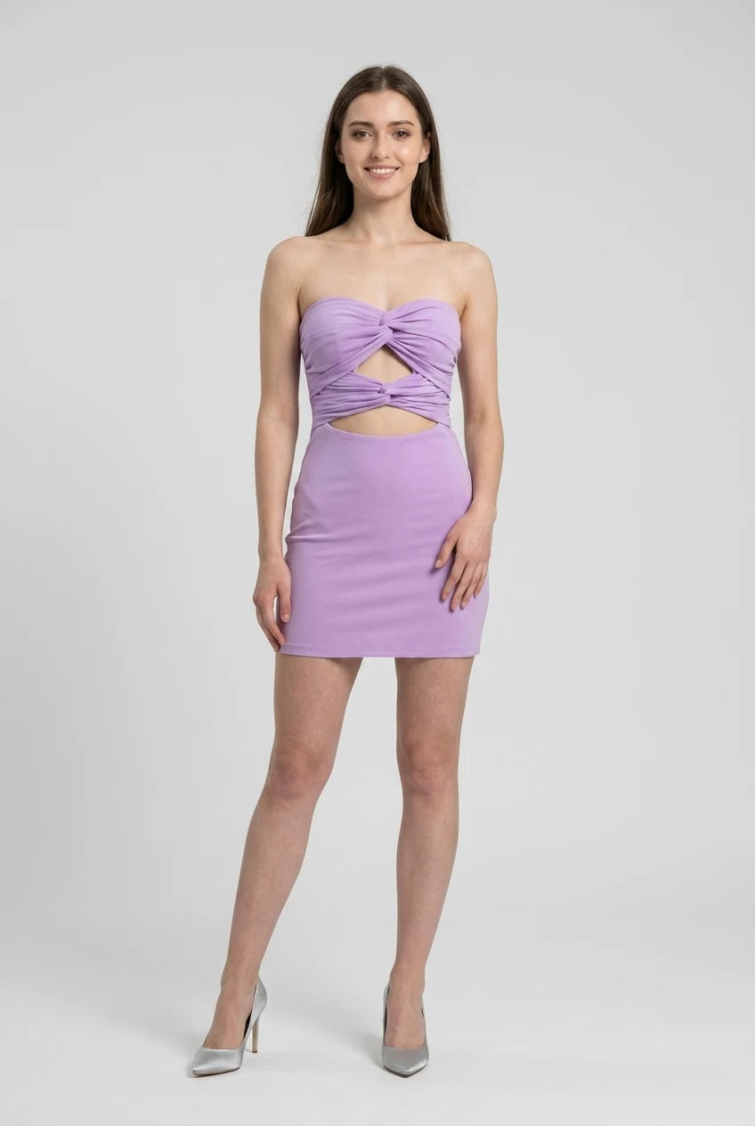Butter Yellow Strapless Sweetheart Double Knot Cutout Satin Mini Homecoming Dress