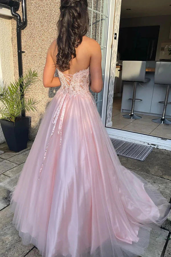 A-line Tulle Lace Sweetheart Prom Dresses Long Formal Dresses