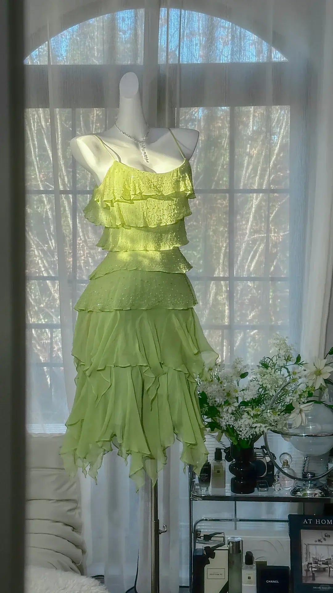 Playful A-Line Sweetheart Sleeveless Tiered Ruffle Lime Green Short Homecoming Dress