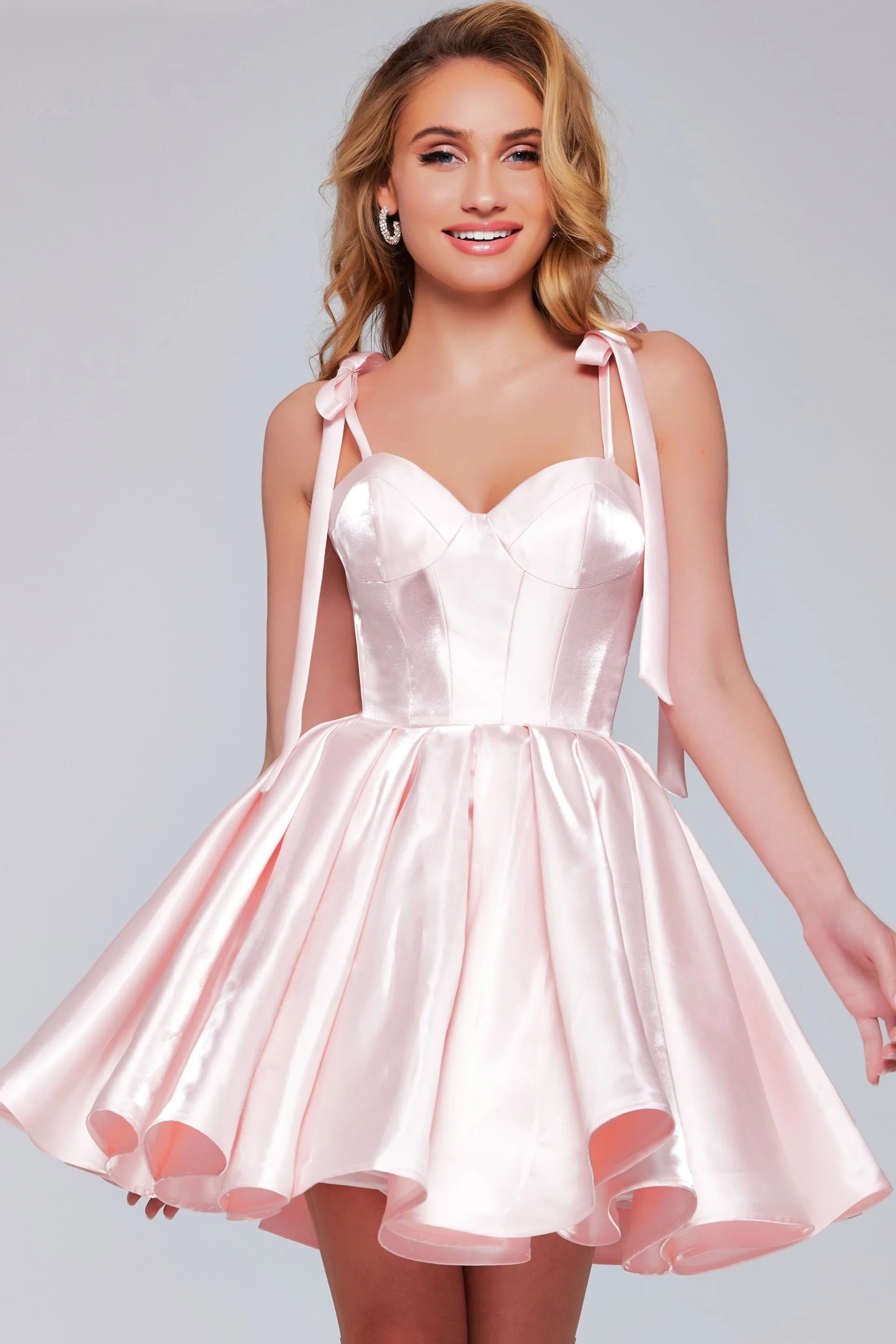 Playful A-Line Sweetheart Tie-Shoulder Blush Pink Short Homecoming Dresses Women's Gown