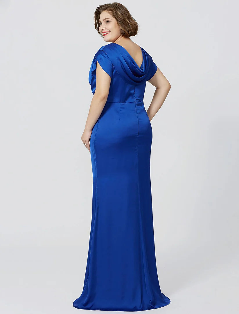 Back view of a plus size formal chiffon gown with criss-cross pleats.