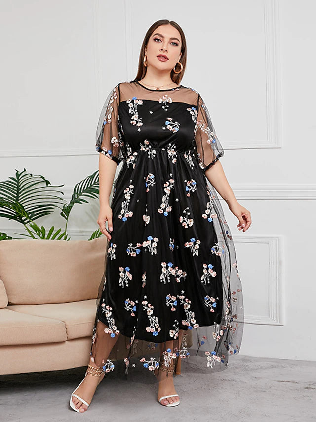 Plus Size sparkling sequin tulle Mother of the Bride dress, front view.