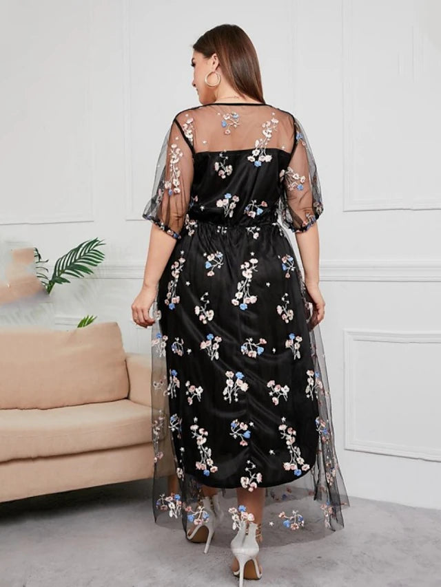 Plus Size sparkling sequin tulle Mother of the Bride dress, side view.