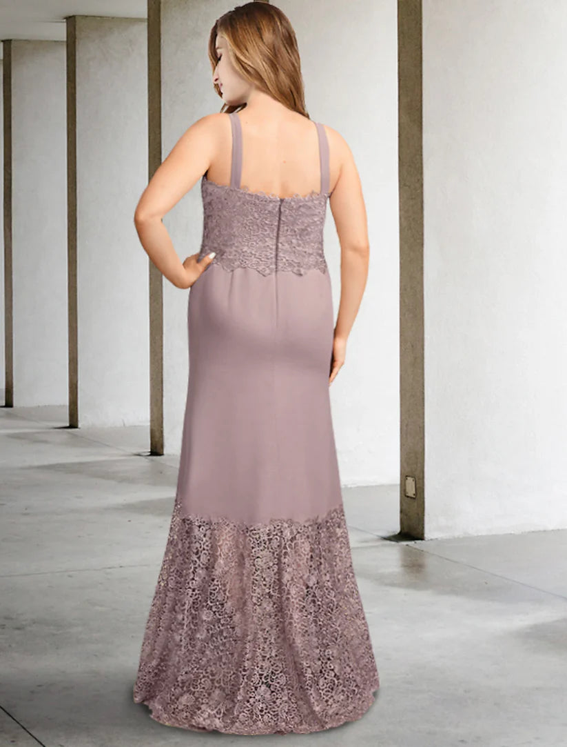 Back view of the elegant plus size mother of the bride dress, highlighting the A-line skirt.