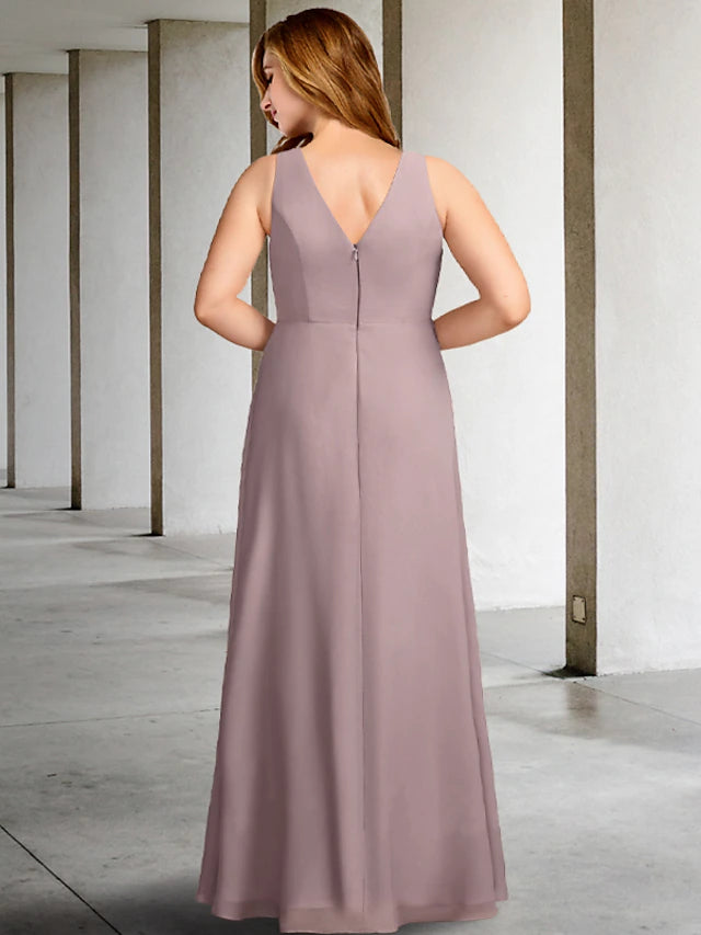 Full view of the plus size mother of the bride dress, highlighting the A-line silhouette.