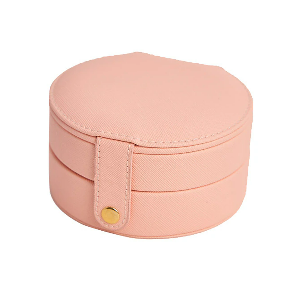 Mini jewelry case with a zipper closure.