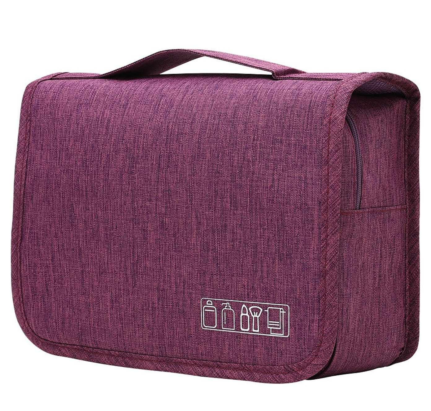 Multi-color cosmetic bag with zipper pockets.